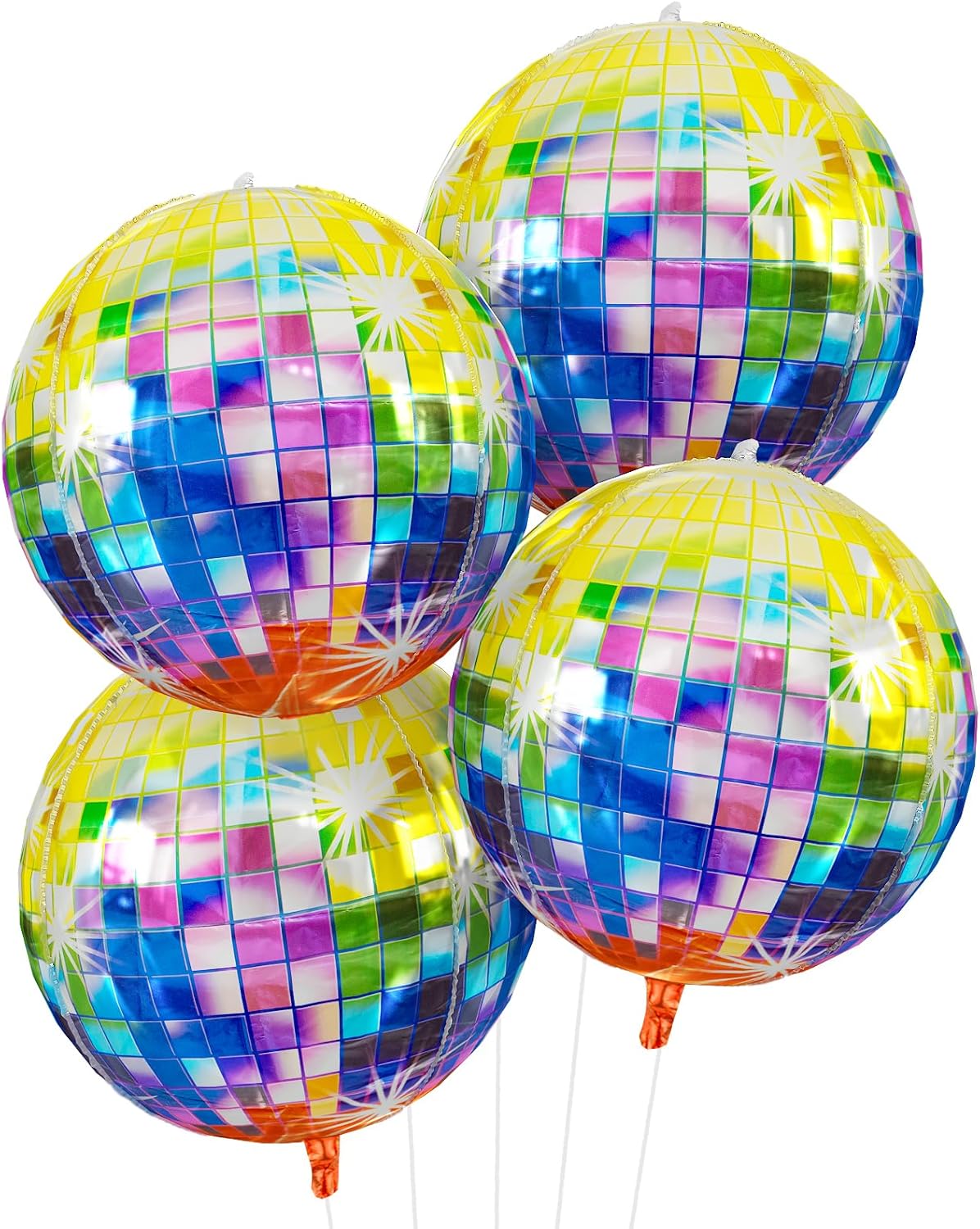 Disco Ball Balloons 4PC,Foil Disco Balloons 22 Inch 4D Round Balloon for 70s 80s 90s Birthday Bachelorette Decorations