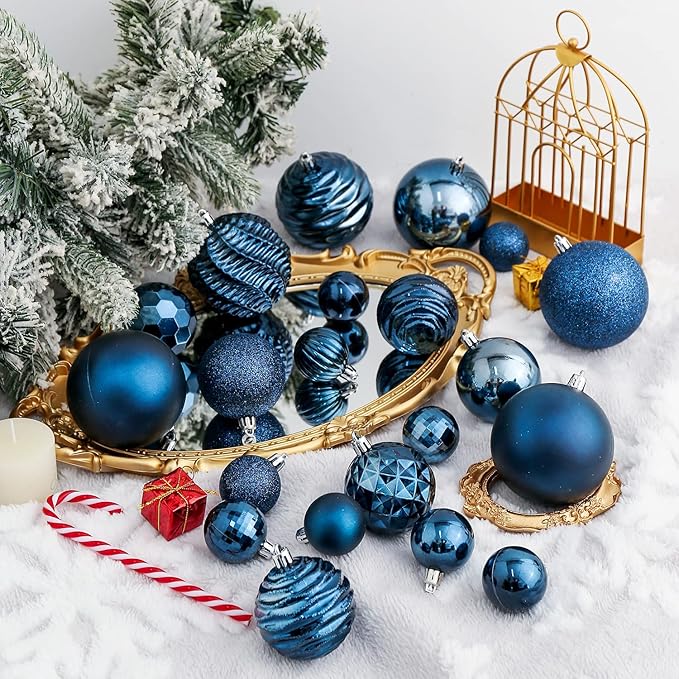 XmasExp 24ct Christmas Ball Ornaments Shatterproof Christmas Ornaments Set Decorations for Xmas Tree Balls 40mm/1.57"(1.57'', Diamond Blue)