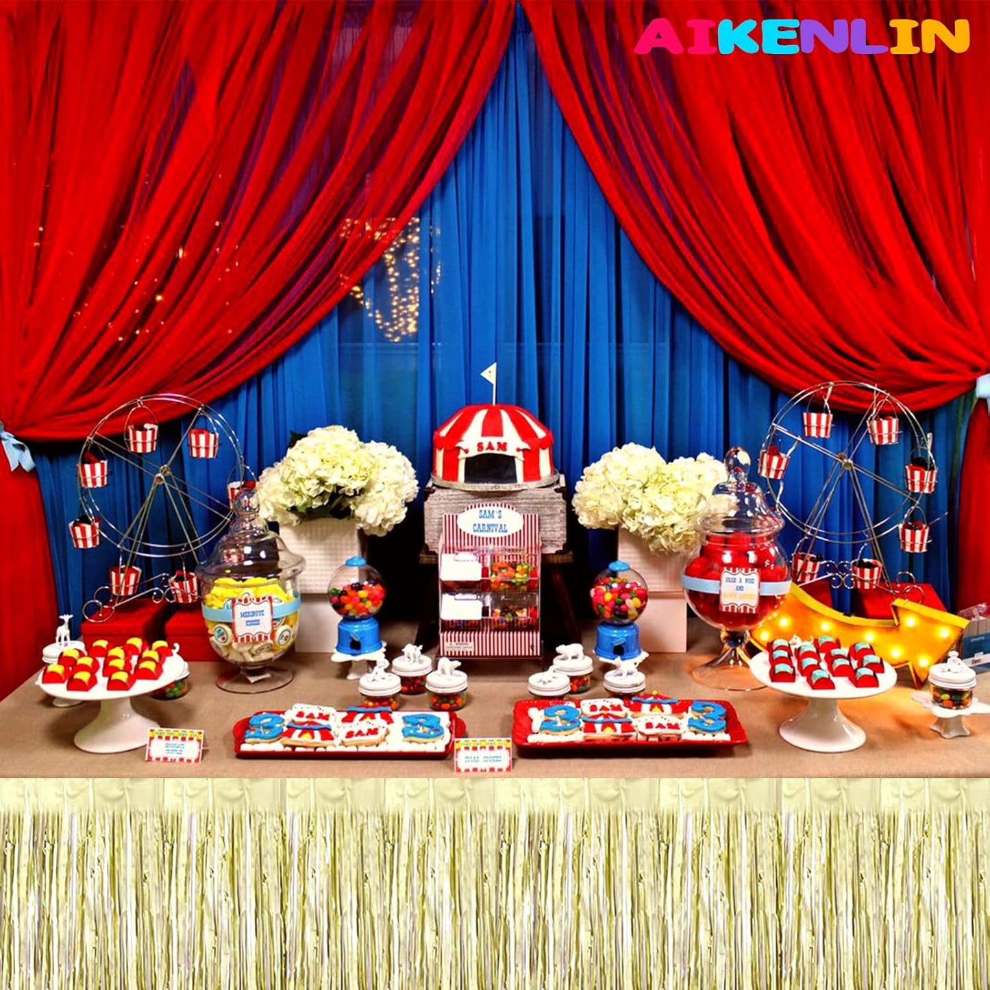 6 Pack 29x108 Inch Metallic Foil Fringe Tinsel Table Skirts Banner for Rectangle Tables Streamer Garland Backdrop for Wedding, Birthday, Parade Floats, Christmas Party Decoration(Light Gold)