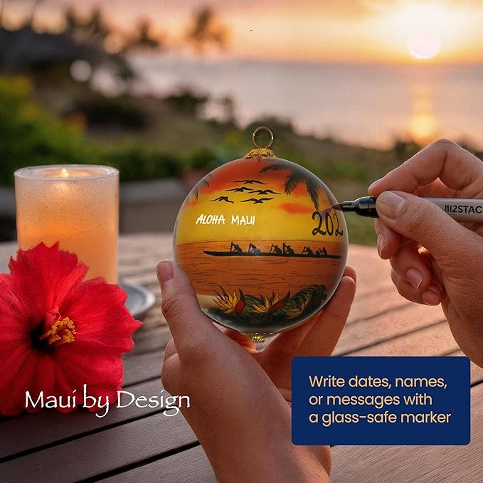 Collectible Maui Christmas Ornament - Sunset Hula Hand Painted from Inside Collectible with Gift Box SH/M