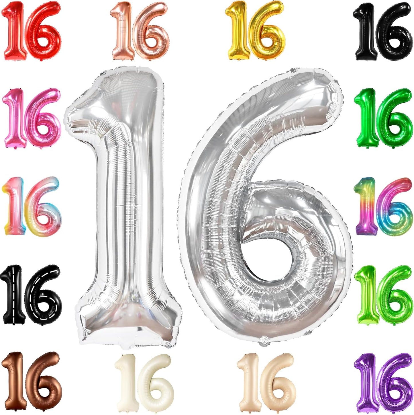KatchOn, Silver 16 Balloon Numbers - Giant, 40 Inch | Happy 16th Birthday Balloons, Sweet 16 Party Decorations Silver | Sweet 16 Birthday Decorations Silver | 16th Birthday Decorations for Girls