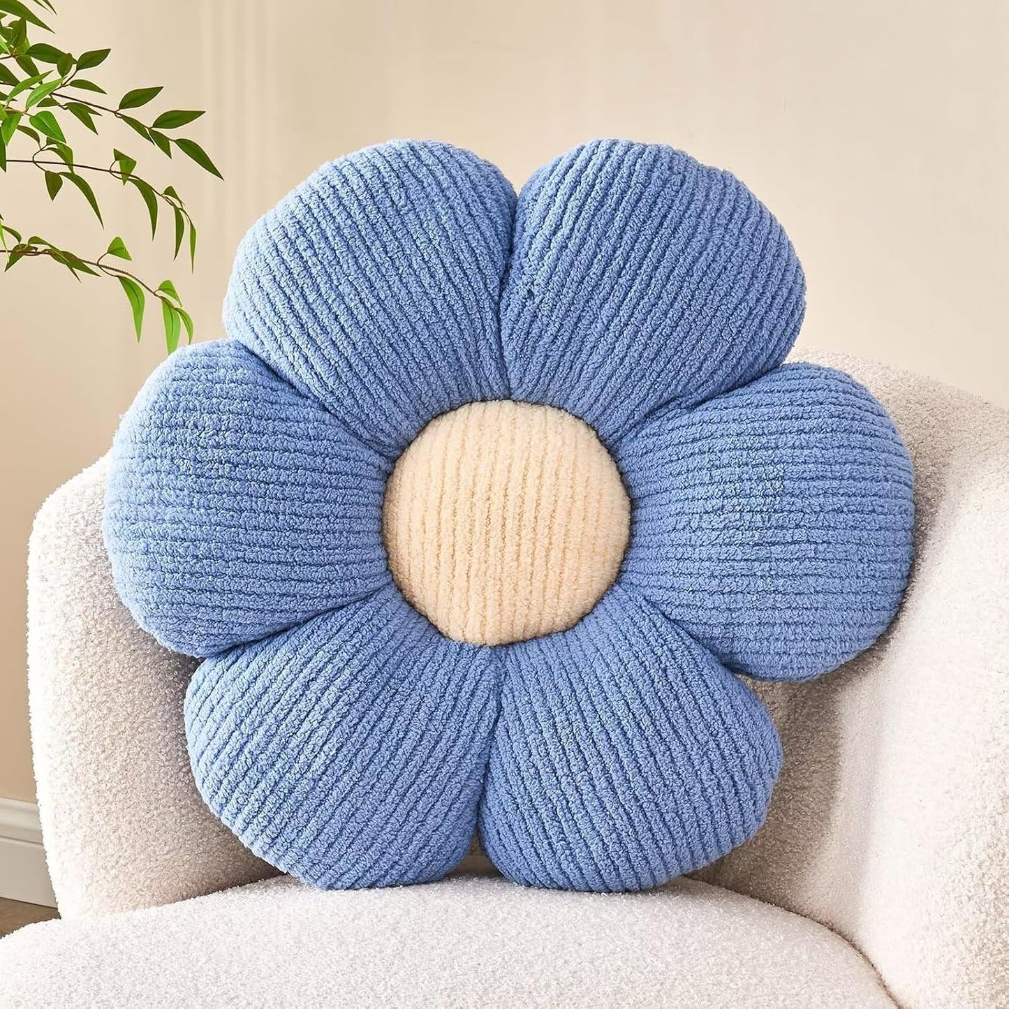 Flower Throw Pillow, Soft Blue 14.9" Shaped Floor Pillow for Home Decor, Cute Aesthetic Plush Decorative Pillows for Bed, Sofa, Couch