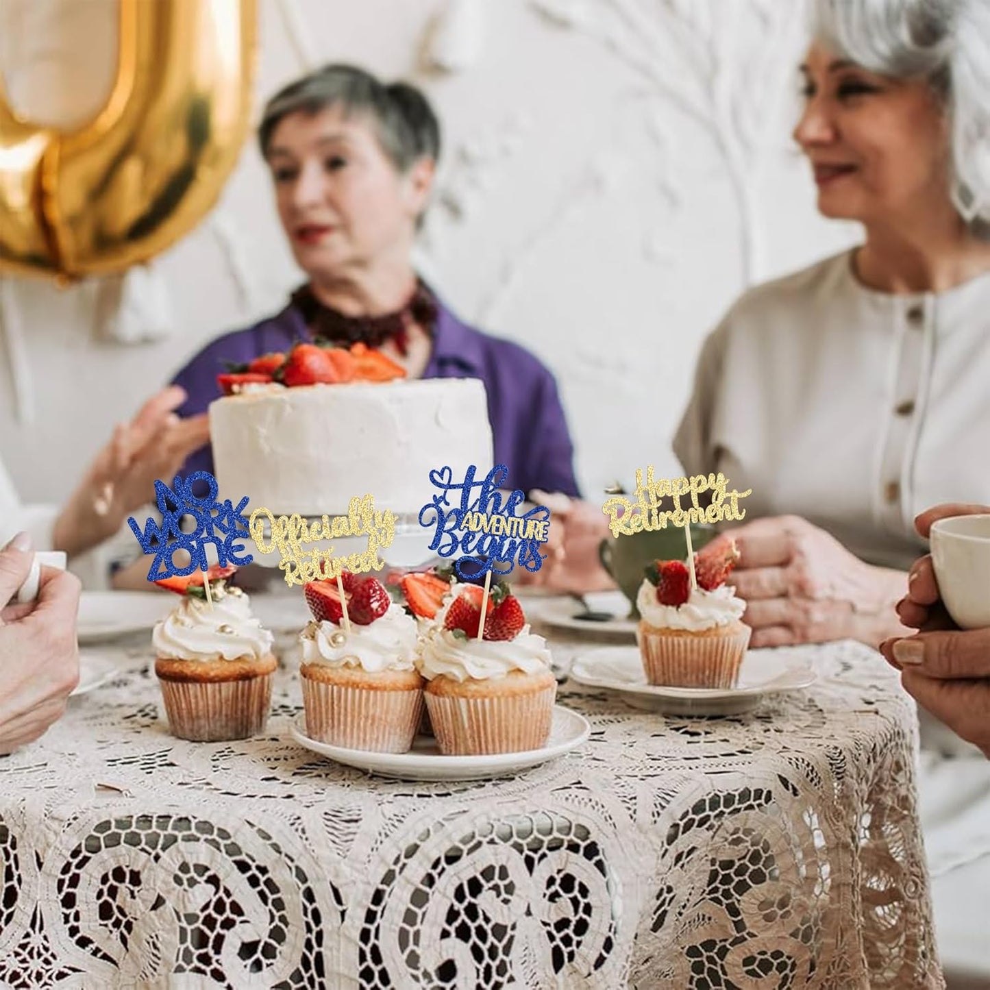 24Pcs Happy Retirement Cupcake Toppers Officially Retired Cake Toppers No Work Zone Adventure Begins Cupcake Picks Retirement Theme Farewell Birthday Party Decorations Supplies Gold Blue