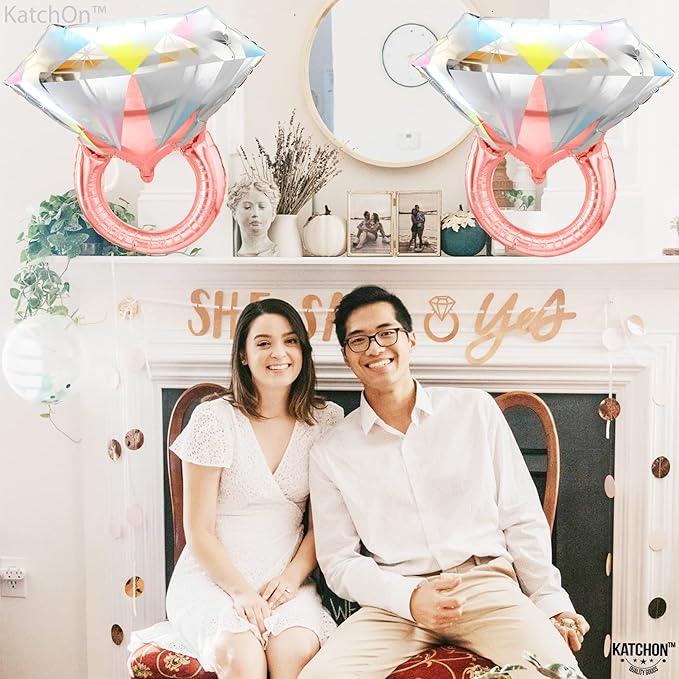 KatchOn, Rose Gold Diamond Ring Balloon - 26 Inch, Pack of 2 | Ring Balloon Bachelorette, Bachelorette Party Decorations | Engagement Party Decorations | Engagement Decoration, Bridal Shower