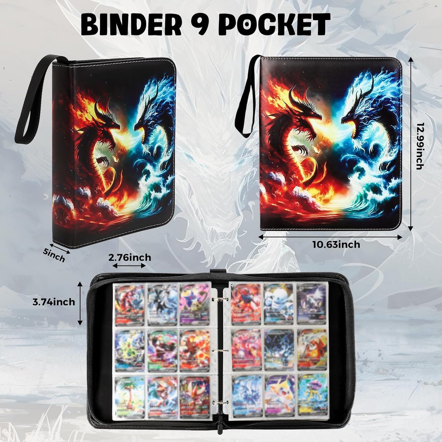 Premium Exo-Tec 9-Pocket Trading Card Binder - 900 Side Loading Pockets for TCG, Board Games & Collectibles - Durable Water-Resistant Card Album with Secure Zip Closure