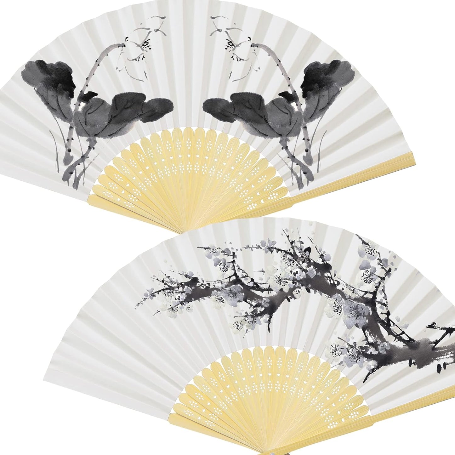 Coucoland 100 Pcs White Bamboo Folding Handheld Fan Hand fan for Wedding Home Decoration Party Favors Bridal Dancing Party