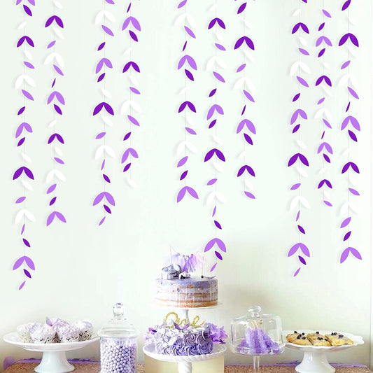 52 Ft Purple White Party Decorations Lavender Leaf Garland Kit Lilac Paper Hanging Leaves Streamer Banner for Birthday Bachelorette Engagement Anniversary Wedding Bridal Baby Shower Hen Party Supplies