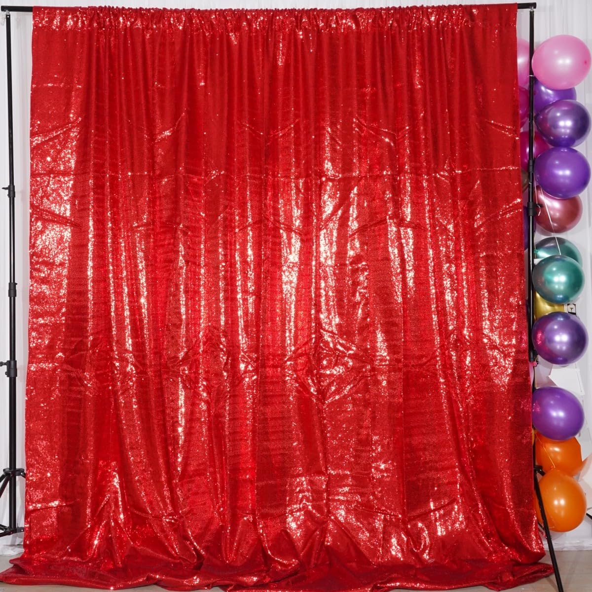Poise3EHome 10Ft x 10Ft Red Sequin Backdrop, Glitter Thick Satin Sequin Background Drapes, Sequence Xmas Thanksgiving Backdrop for Wedding Party Holiday Festival Decor