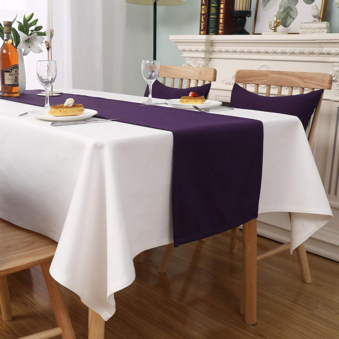 DUALIFE Plum Purple Table Runner for Wedding, Table Runners fit Rectange and Round Table Decorations for Birthday Parties, Banquets, Graduations, Engagements 14X72 Inches 1 Piece Dark Purple