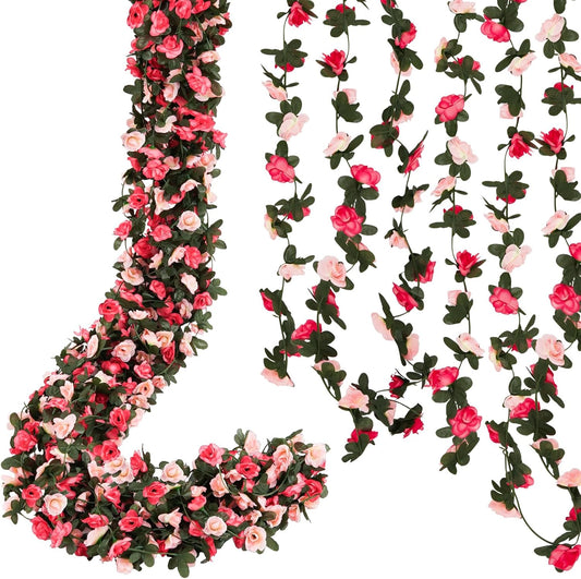 12 Pcs 99 Ft Flower Garland Rose Vines, Pink Rose Garland for Decoration, Flower Vine for Room Table Birthday Wedding Party Garden Wall Decor
