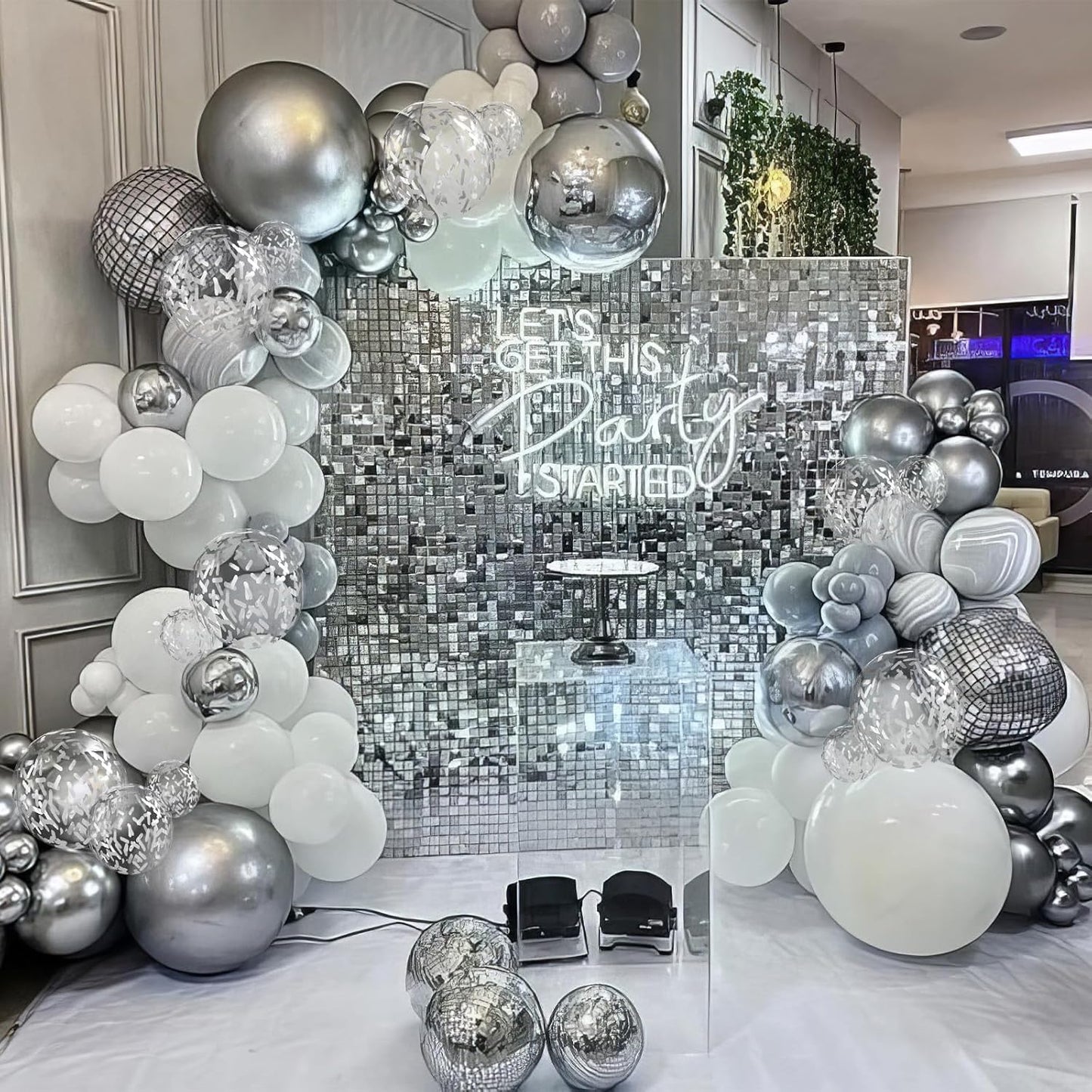 White and Silver Balloons, Metallic Silver and White Balloons Pearl White Silver Party Balloons Silver Confetti Balloons Chrome Latex Balloons for Kids Adults Birthday Wedding Baby Shower Graduation