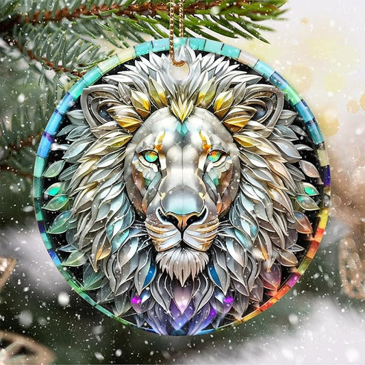 Stained Ceramic Lion Ornament - Lion Christmas Ornaments - Christmas Tree Ornaments - Christmas Decorations - Lion Decor for Office, Room, Home - Holiday Present Ideas