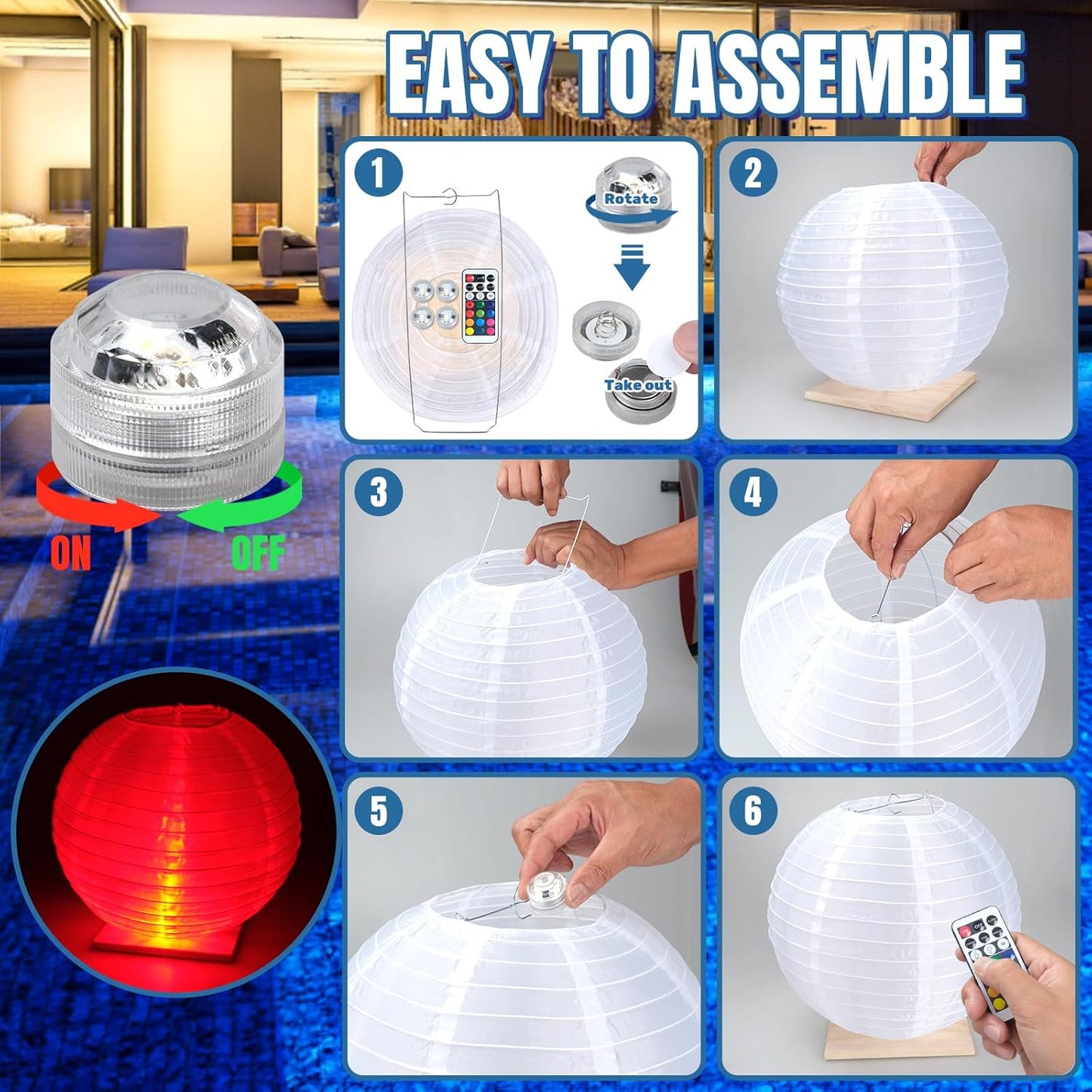 Floating Lanterns LED Pool Lights,IP68 Waterproof Pool Lights That Float ,13 Color Changes by Remote Control for Pool Decor,Outdoor Party,Wedding (2Pcs - 20 inches)