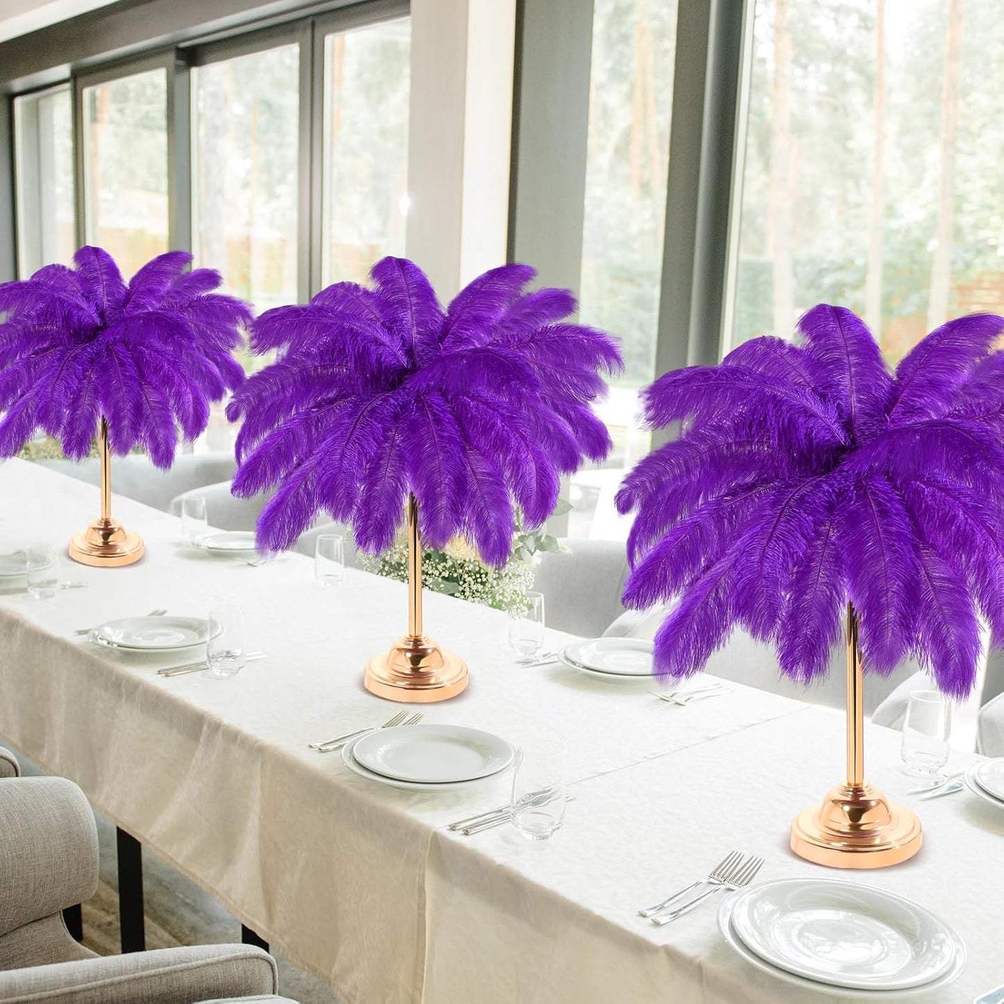Retrowavy 30 Pcs 18-20 Inch Large Natural Ostrich Feathers Bulk for Centerpieces for Wedding Party Centerpieces Home Decoration Flower Arrangement (Purple)