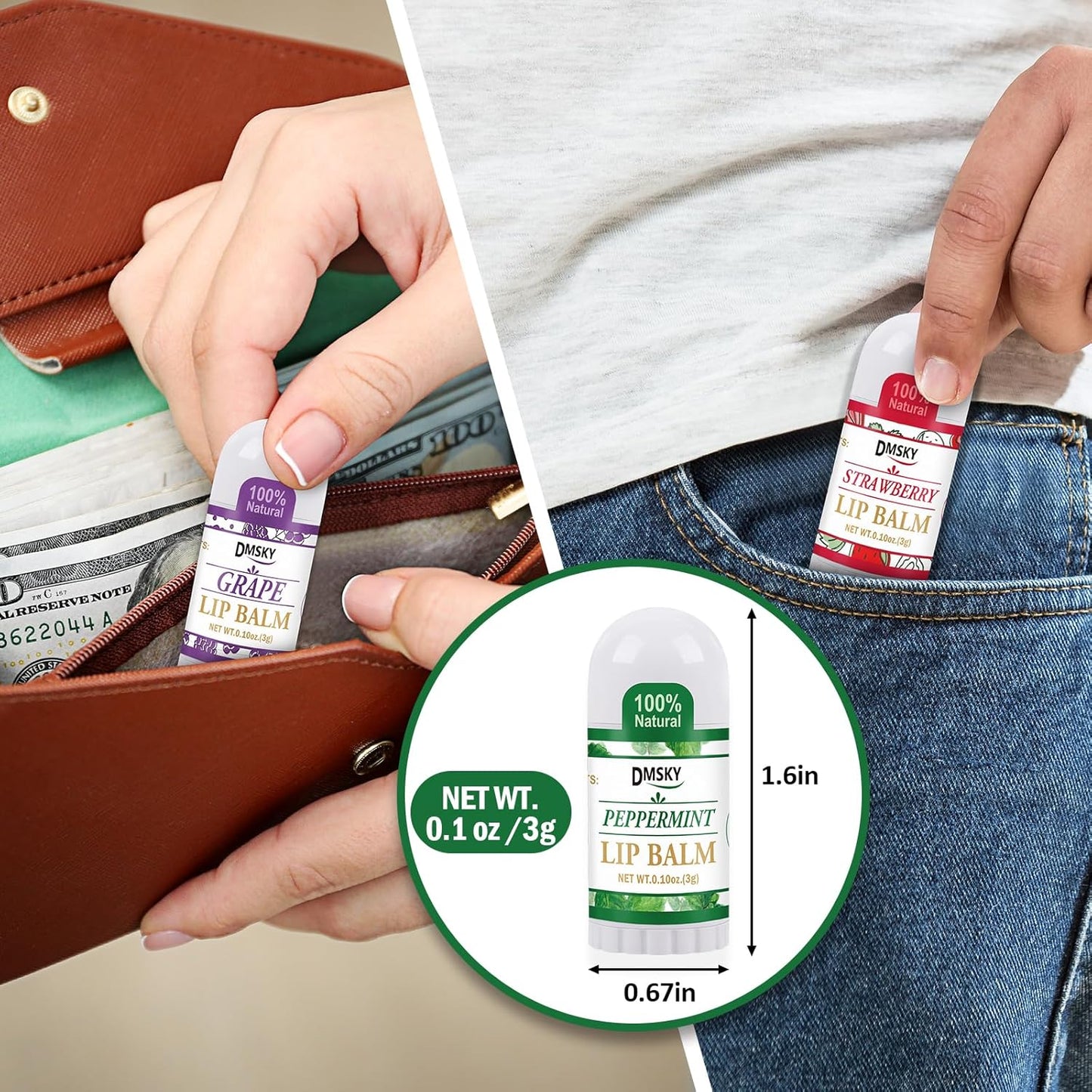 DMSKY 20 Pack Mini Lip Balm, Natural Lip Balm Bulk with Vitamin E and Coconut Oil, Moisturizing Lip Balms for Dry Cracked lips - 10 Flavors