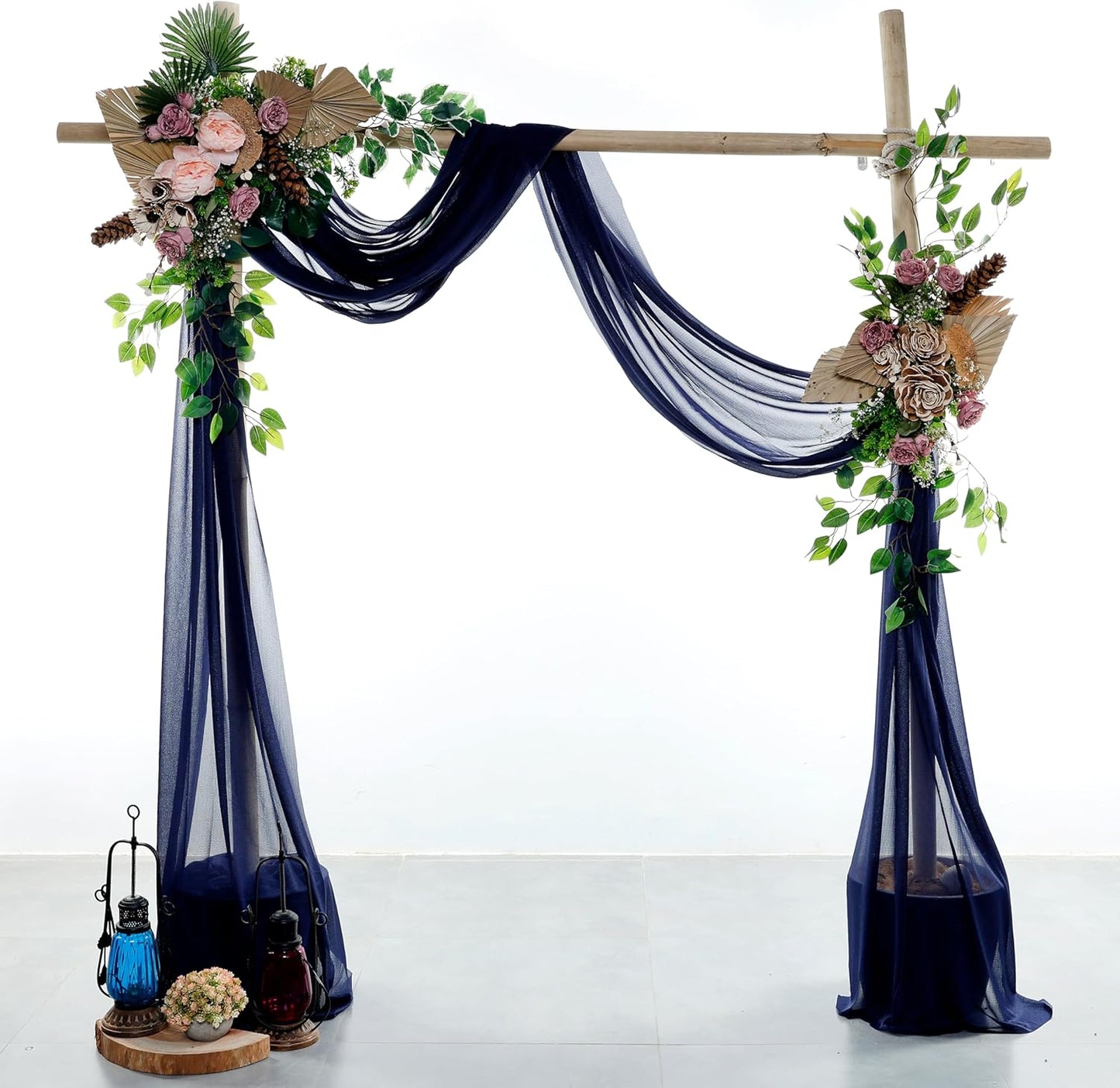 VDS Pack of 2 Panel (30 Inch X 100 Feet) Wedding Arch Draping Fabric Sheer Chiffon Fabric Drapery for Wedding Ceremony Reception Swag Backdrop Canopy Chuppah ARBO Altars Decoration (Navy Blue)