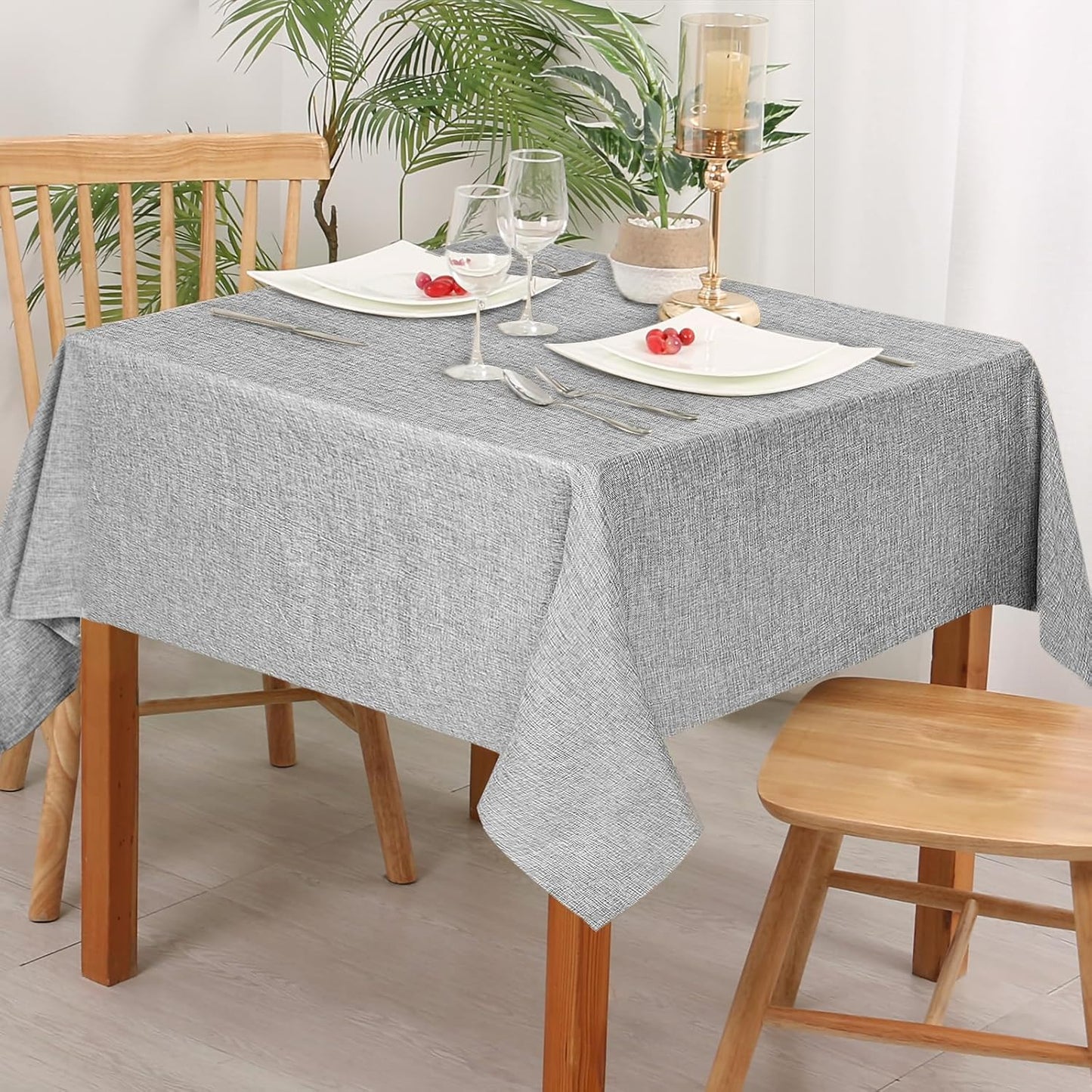 Hiasan 2 Pack Faux Linen Square Tablecloth - Wrinkle and Stain Resistant Washable Table Cloth for Kitchen Dining Room Holiday Table Cover for Party Dinner, Light Grey, 30 x 30 Inch