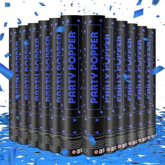 Party Poppers Confetti Cannon 12 Pack Royal Blue Poppers 12 Inch Party Shooters Mylar Confetti Blue Foil Confetti Cannons Bulk for Wedding Birthday Graduation Baby Gender Reveal Christmas New Years