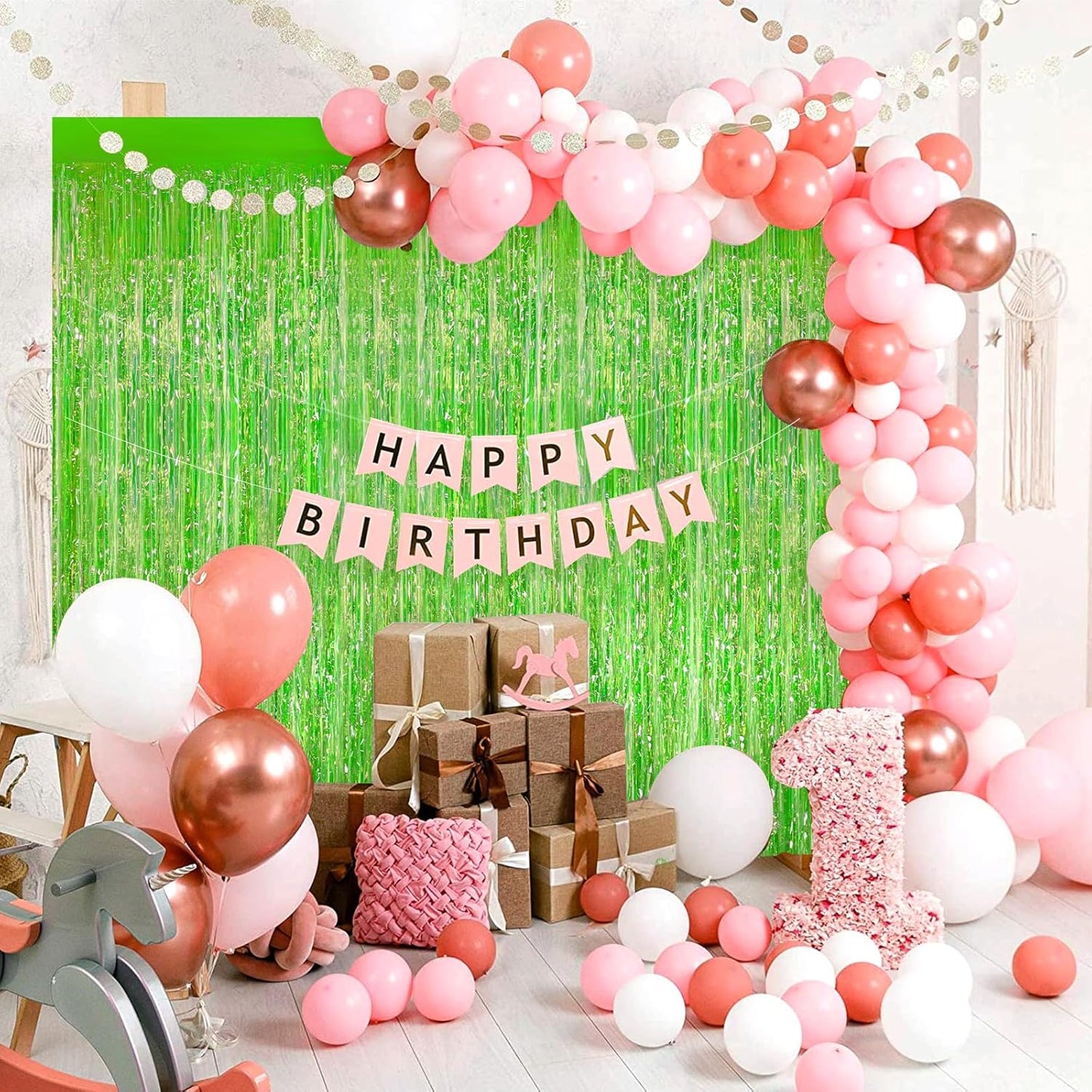 2Pack 3.3 x 8.3Ft Neon Green Foil Fringe Backdrop Curtains, Green Tinsel Streamers Birthday Party Decorations Fringe Backdrop for Graduation Baby Shower, Gender Reveal Disco Party Wedding Decorations