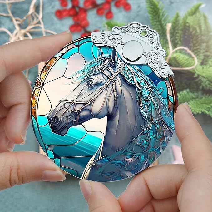 Horse Ornament Glass, Modern Ornament for Christmas, Birthday, Thanksgiving Decorations and Gifts