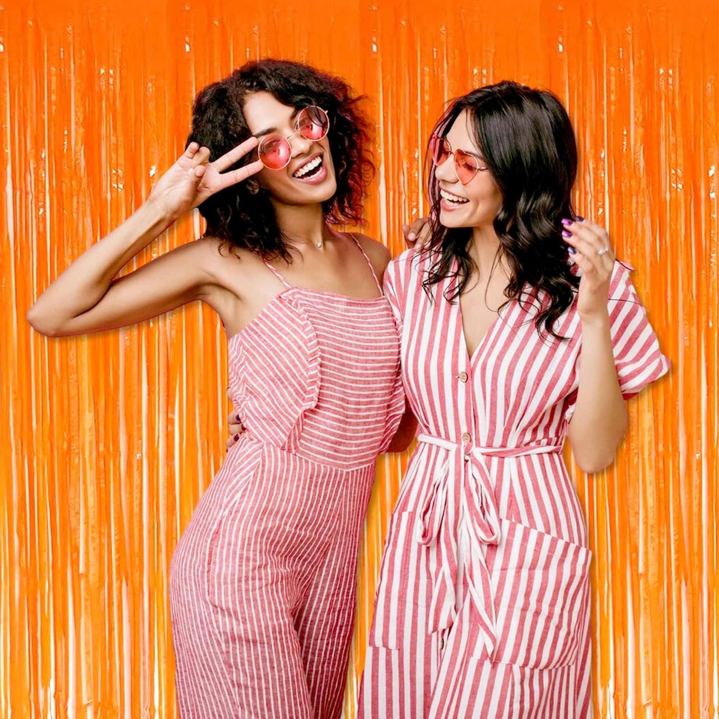 3 Pack Macaron Orange Foil Fringe Curtains Backdrop, 3.28 x 9.8 Ft Metallic Streamers Tinsel Curtains Background for Photo Booth, Birthday, Halloween, Christmas, New Year Party Decorations