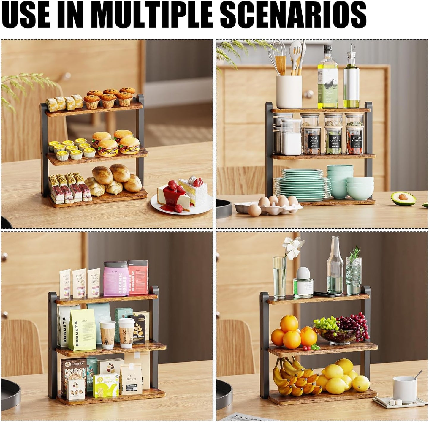 KLM Cupcake Stand, 3 Tier Stepped Wood Display Stand for Weddings, Tiered Party Table Display Riser for Food , Dessert, Cookie, Decor, Craft Show, Party Serving Tray, Vendor Dessert Table Display Set