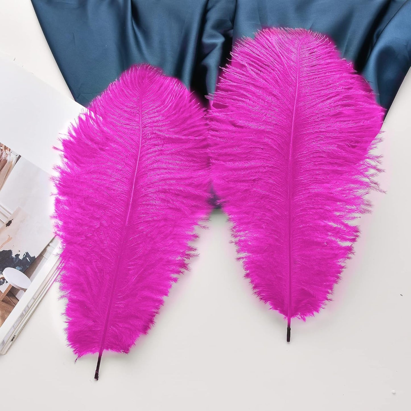 Ballinger Fuchsia Large Ostrich Feathers - 24pcs 12-14inch Hot Pink Feathers for Party Centerpieces, Flower Arrangement and Home Decor