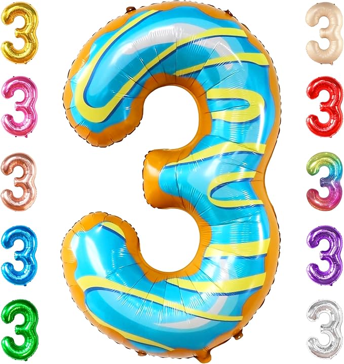 KatchOn, Huge Donut Number 3 Balloon - 40 Inch | Number 3 Donut Balloon | donut Birthday Party Decorations | 3rd Birthday Party Decorations | birthday decorations for women
