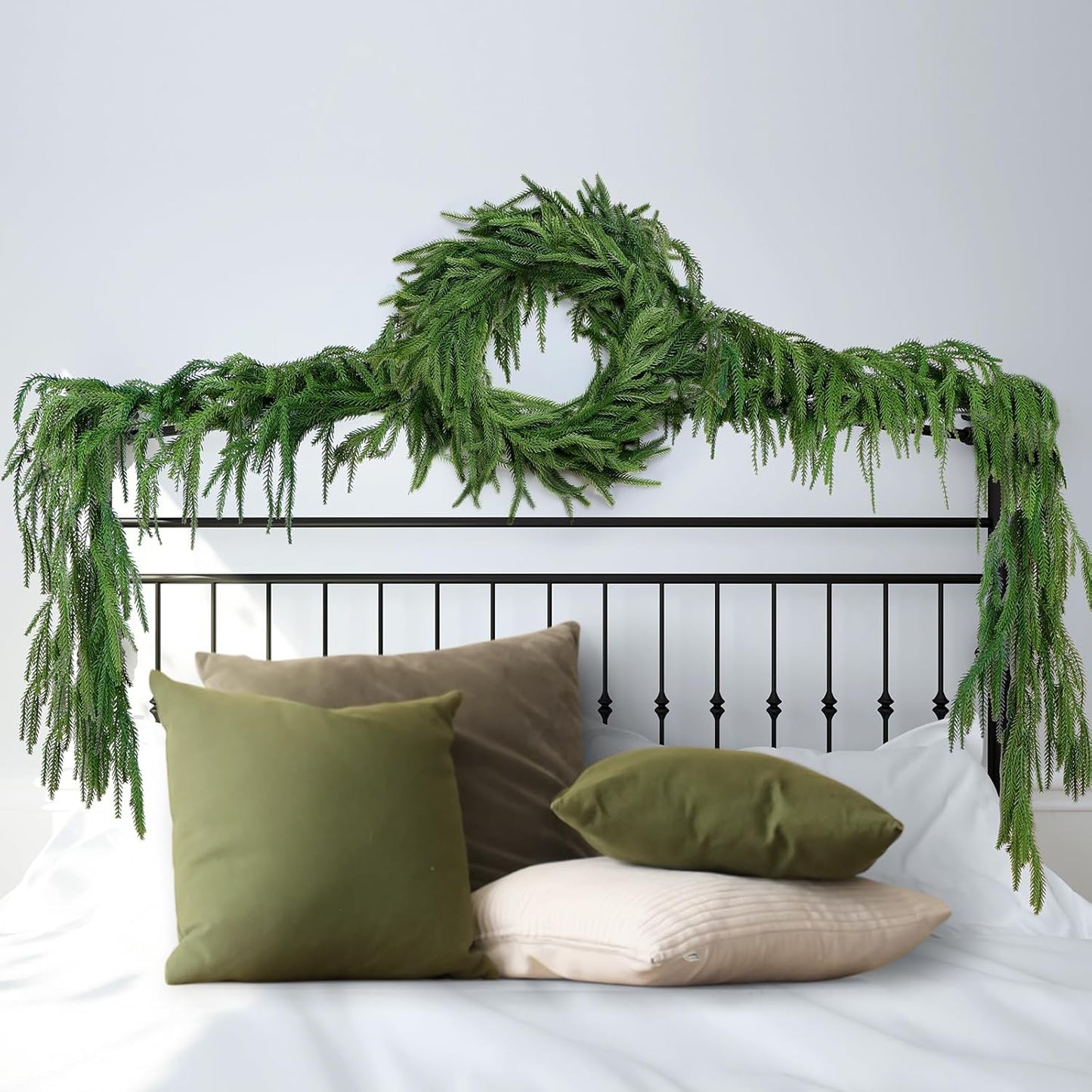 2 Pack Christmas Norfolk Pine Garlands 6FT, Real Touch Artificial Greenery Garland – Full Evergreen Pine Garland for Mantle, Fireplace, Table, Wall, Stairs & Outdoor Holiday Décor