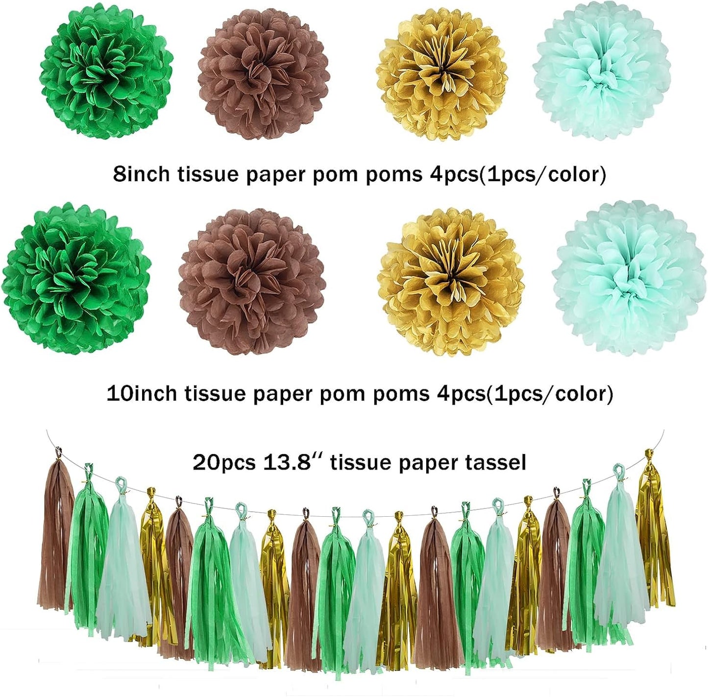 Sage Green Gold Party Decorations - 30pcs Hanging Decoration Birthday Party Tissue Paper Flowers Wedding Pennant Banner Neutral Baby Shower Circle Dots Garland Engagement Tassel Bridal Shower Decor