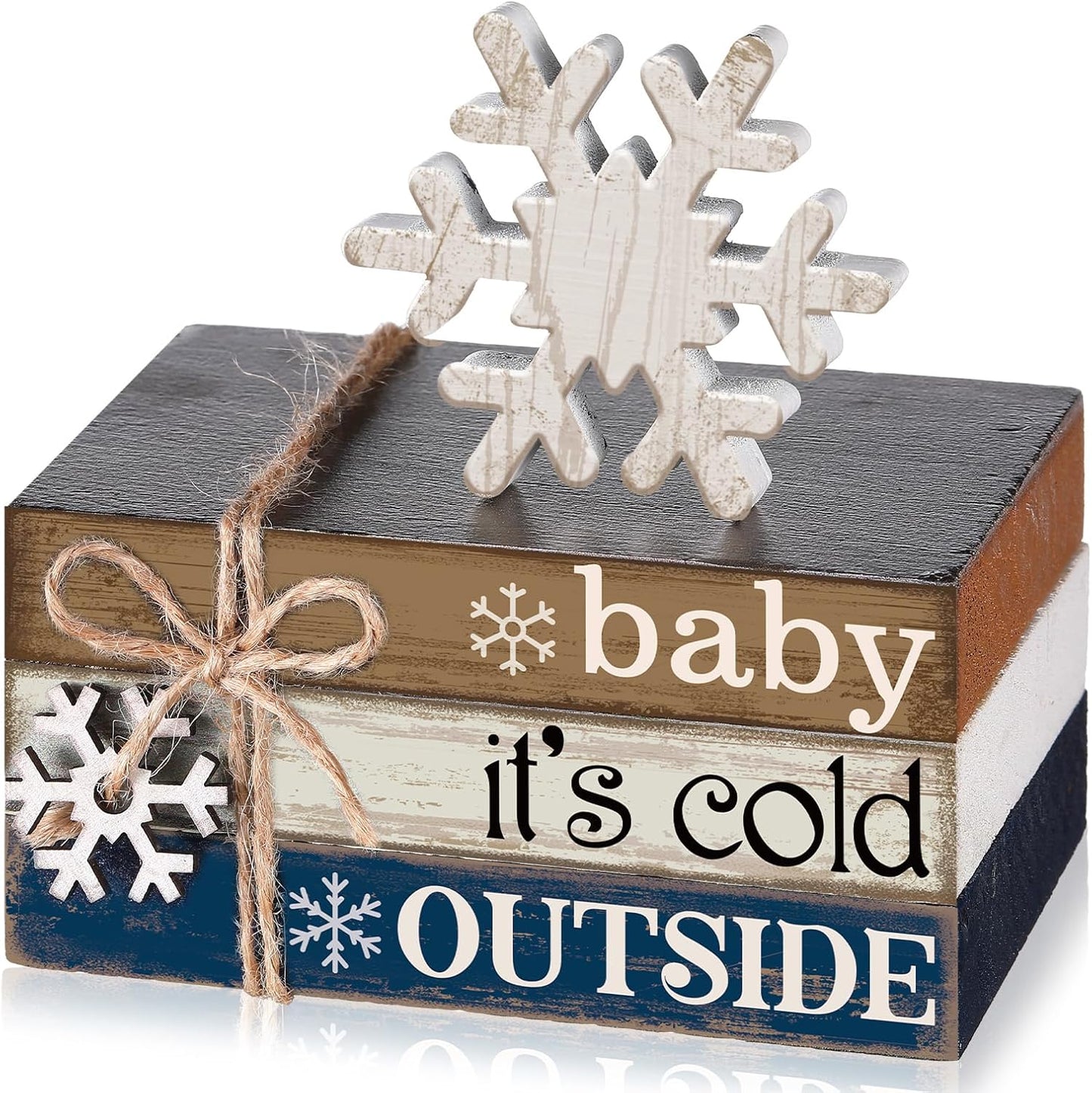 4 Pcs Winter Christmas Decor Winter Table Decorations Christmas Tiered Tray Decor Centerpiece Decorations Indoor Rustic Wooden Snowflake Block Sign Gift Farmhouse for Home Kitchen Shelf