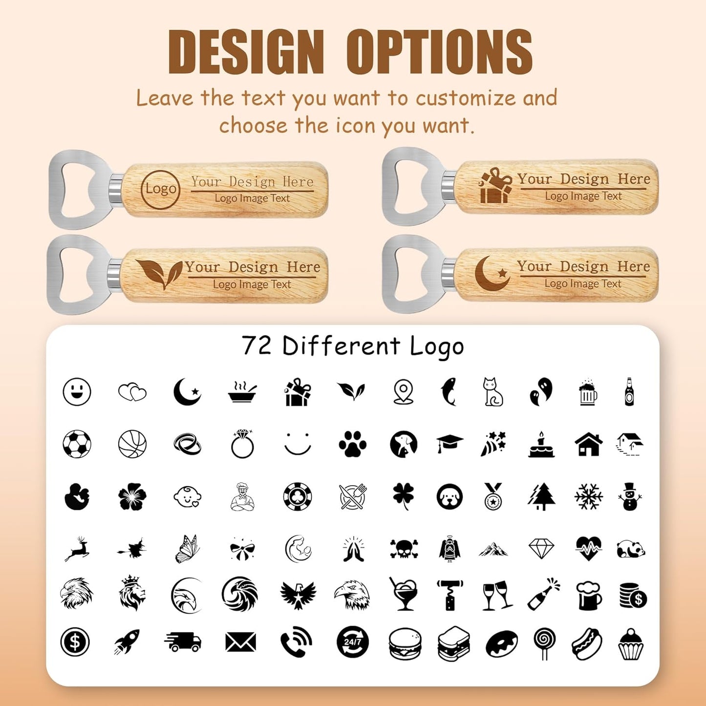 15-100 PCS Personalized Bottle Openers with Wooden Handle, Bulk Customized Text/Logo/Photo Beer Bottle Opener, Laser Engraved, Bar Party Favors, Family Reunion Wedding, Birthday