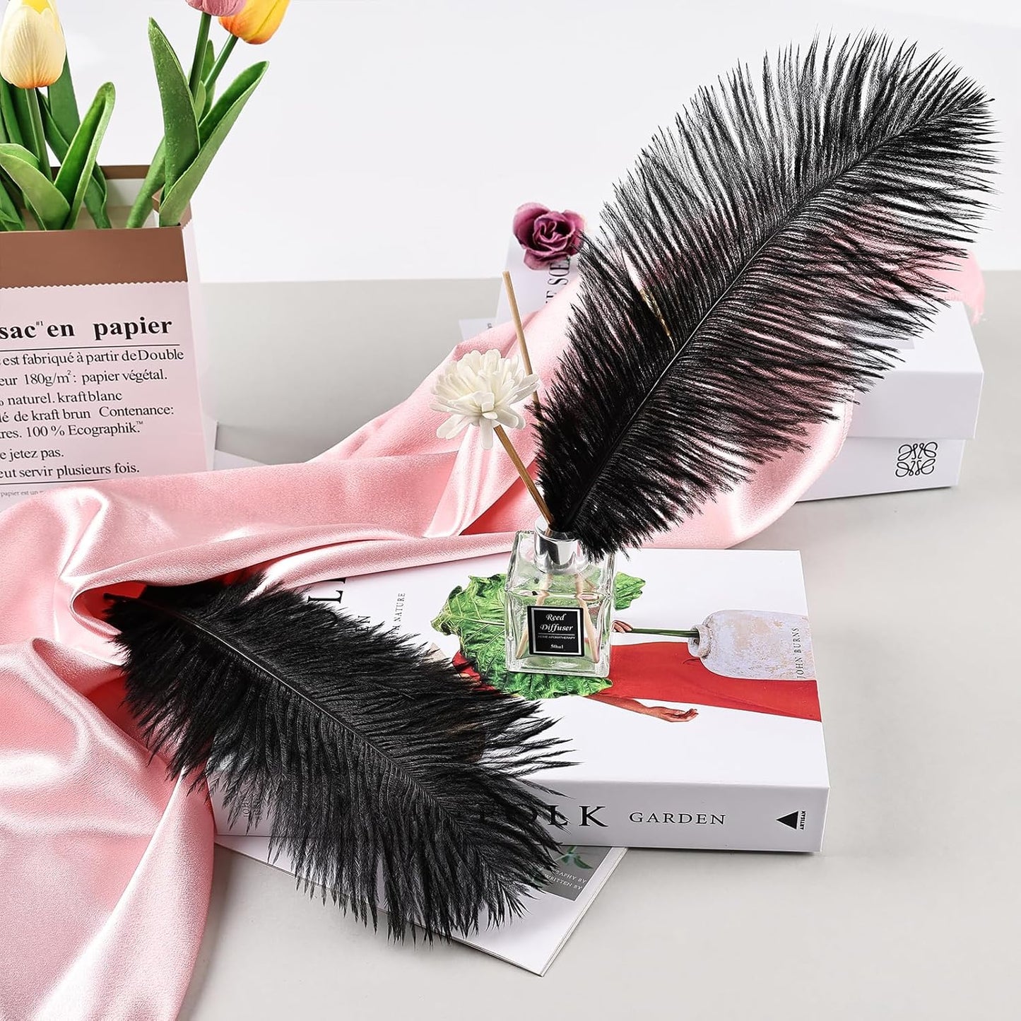 THARAHT Black Ostrich Feathers 12pcs Natural Bulk 8-10Inch 20cm-25cm for Crafts Wedding Party Centerpieces Halloween and Home Decoration Feathers