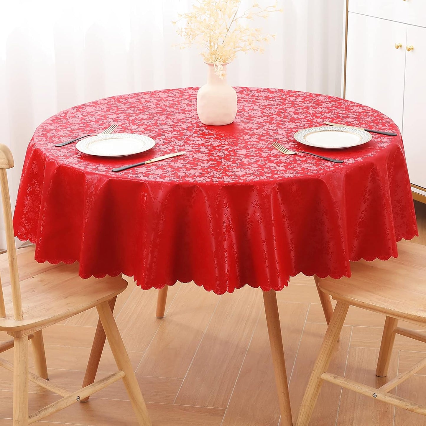 Smiry Round Table Cloth, Waterproof Heavy Duty Vinyl Tablecloths, Wipeable Washable Table Cover for Kitchen and Dining Room (Red, 60" Round)
