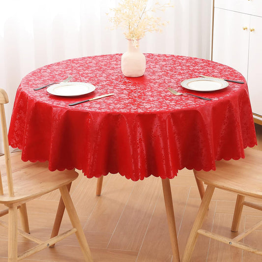 Smiry Round Table Cloth, Waterproof Heavy Duty Vinyl Tablecloths, Wipeable Washable Table Cover for Kitchen and Dining Room (Red, 60" Round)