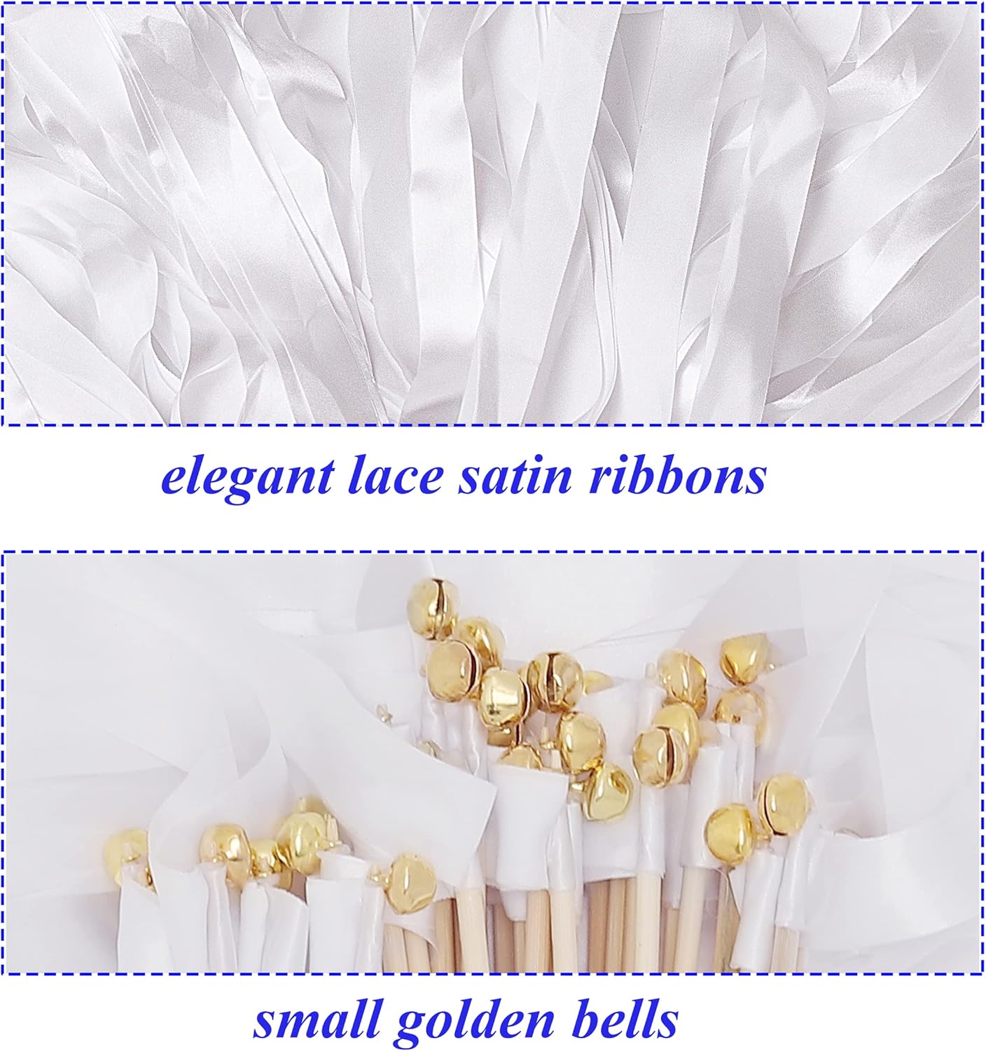60 Pieces Wedding Colorful Ribbon with Bells, Party Ribbons Streamers Sticks Magic Wish Fairy Wand for Wedding Party Holiday Activities Favors (White-60)