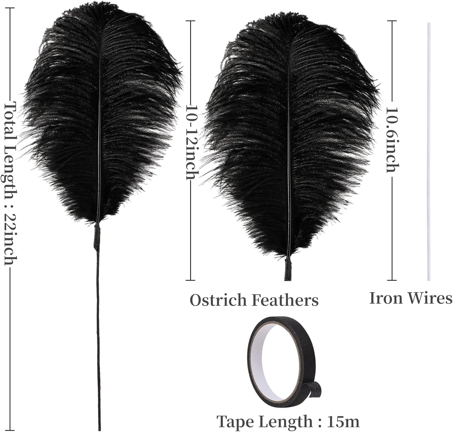 Holmgren Black Ostrich Feathers Bulk - 20pcs Making Kit 22 Inch Natural Ostrich Feathers for Vase, Floral Arrangement, Wedding Party Centerpieces and Halloween Home Decor (Black)