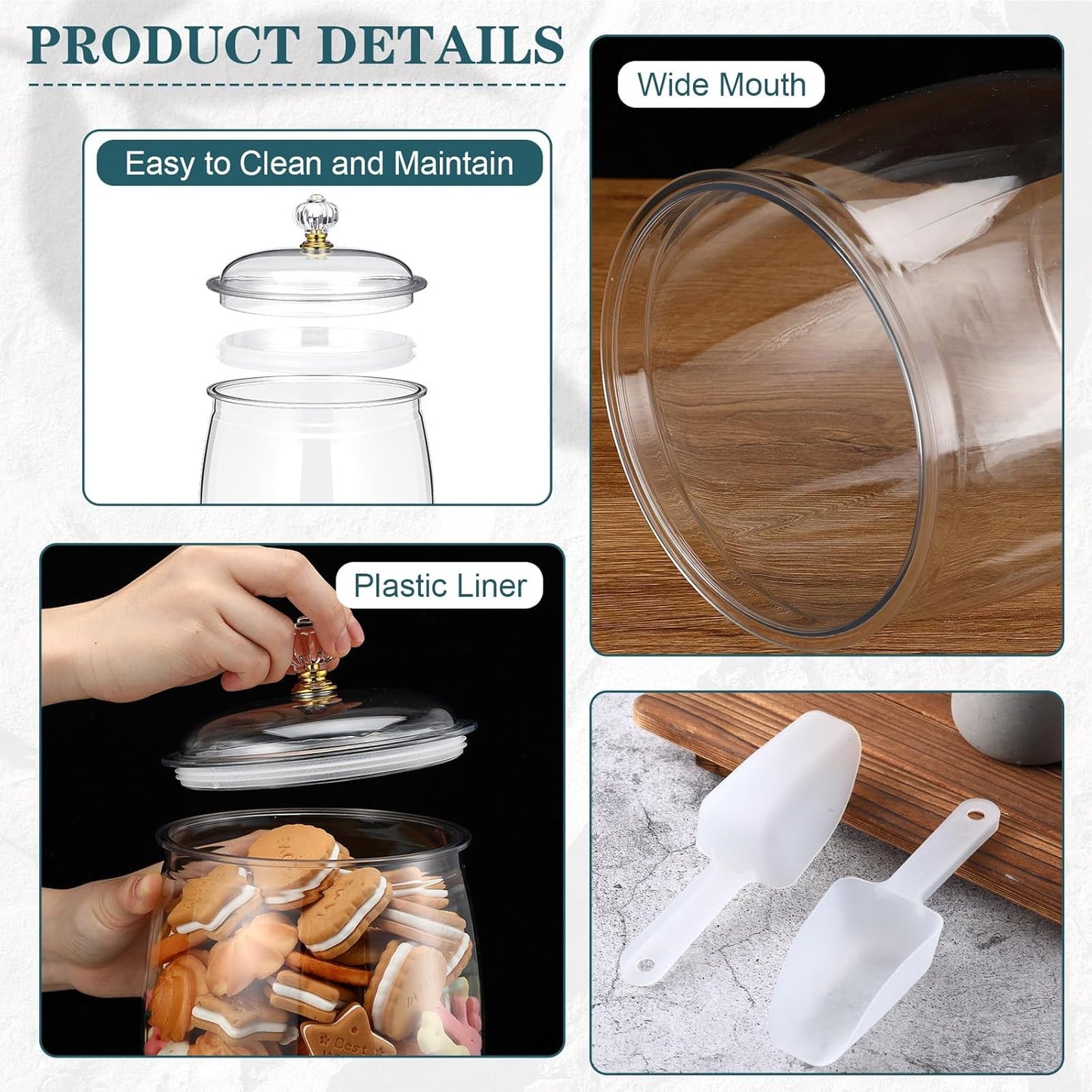 Nuogo 4 Pcs Plastic Candy and Cookie Jars with Lids Clear Cookie Container Candy Jars Large Airtight Apothecary Storage Organization for Wedding Home Kitchen Bar(64 oz)