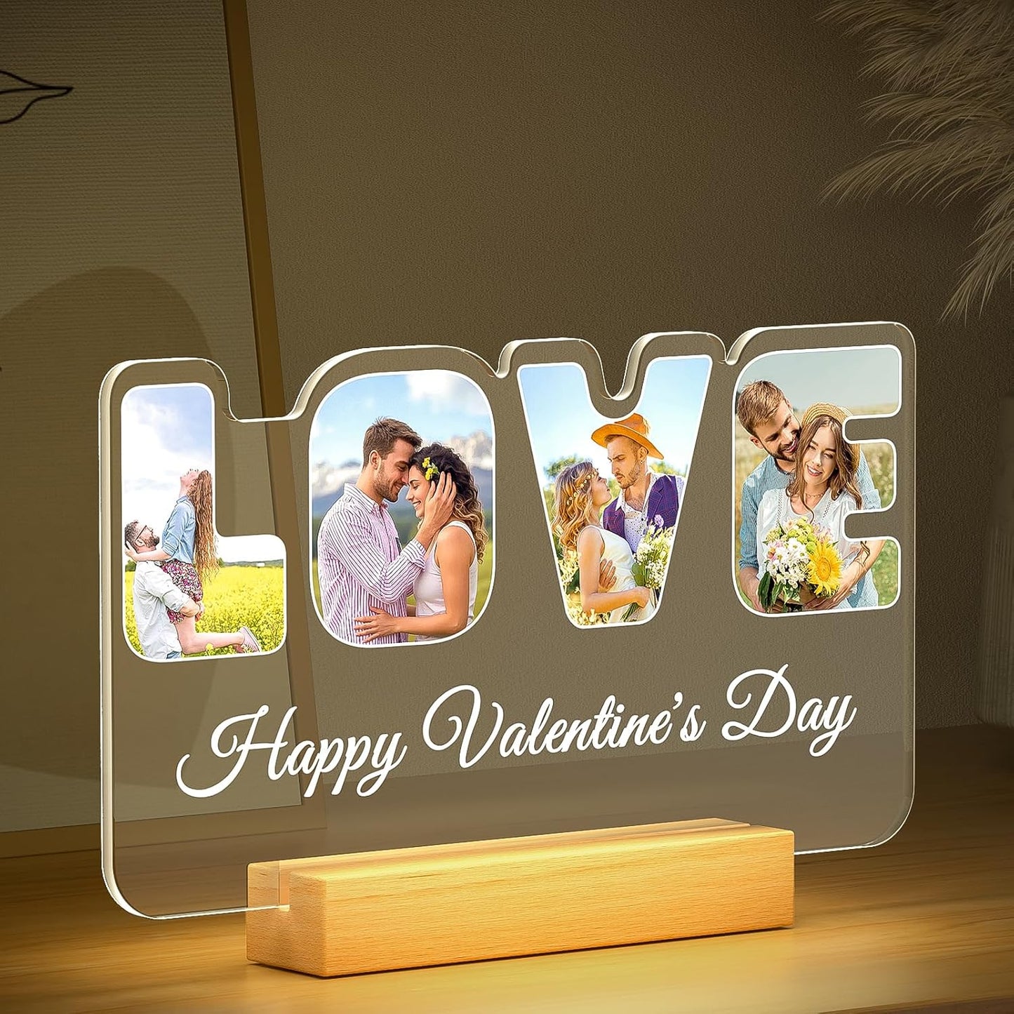 Custom Picture Frames with Photo, Personalized LOVE Photo Frame with Night Light, Customized Couples Gifts, Personalized Anniversary Valentines Gifts for Women Men Her Him Girlfriend Boyfriend