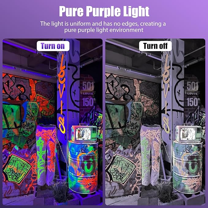 U`King Black Lights 72W UV LED Blacklight Glow in The Dark Black Light with Remote Control DMX Sound Activated Portable Strobe Lights for Parties Birthday Wedding DJ Stage (4 Packs)