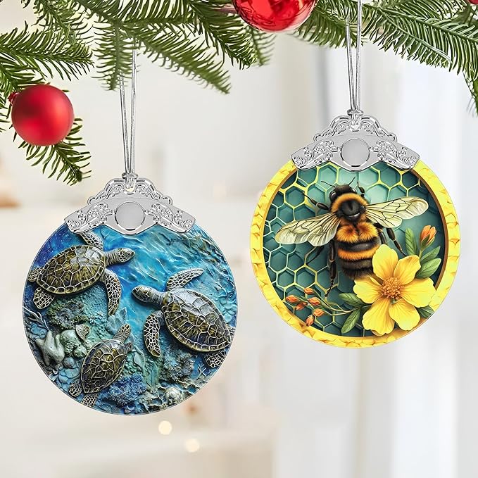Christmas Decorations Ornaments, Stained Glass Ornament, Christmas Tree Ornaments, 2025 Gift Ornament, Xmas Gift for Friend Family Coworker - Sea Turtles