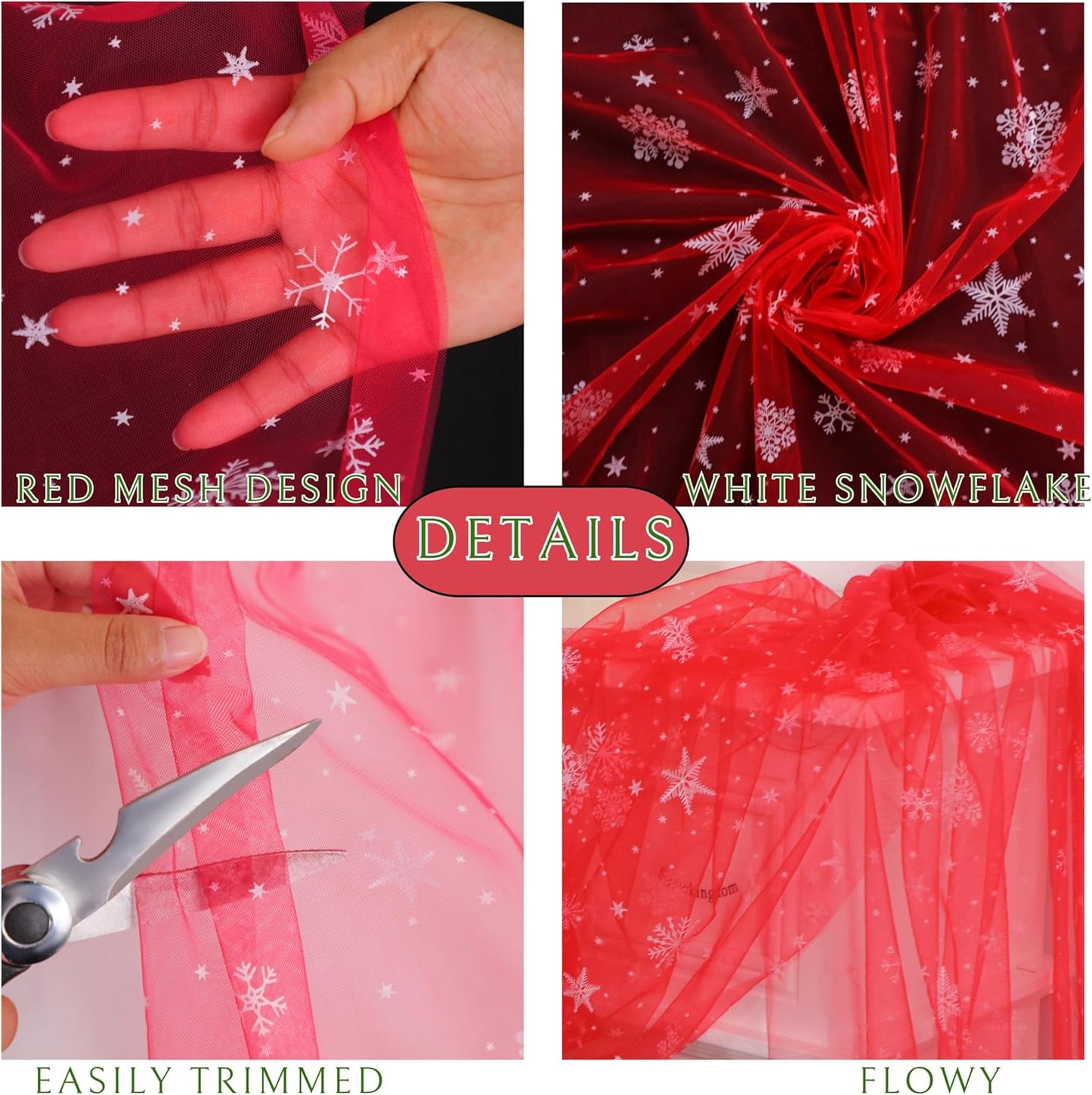 Snowkingdom Red Christmas Table Runner, Red and White Snowflakes Cheesecloth Table Runner, Chiffon Gauze Seasonal Winter Kitchen Dining Decorations for New Year Home Party Decor 120 Inch