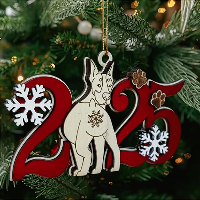 Doberman Pinscher 2025 Wooden Christmas Ornament – Dog Lover Xmas Tree Hanging Decoration, Holiday Keepsake Gift with Snowflakes & Paw Prints