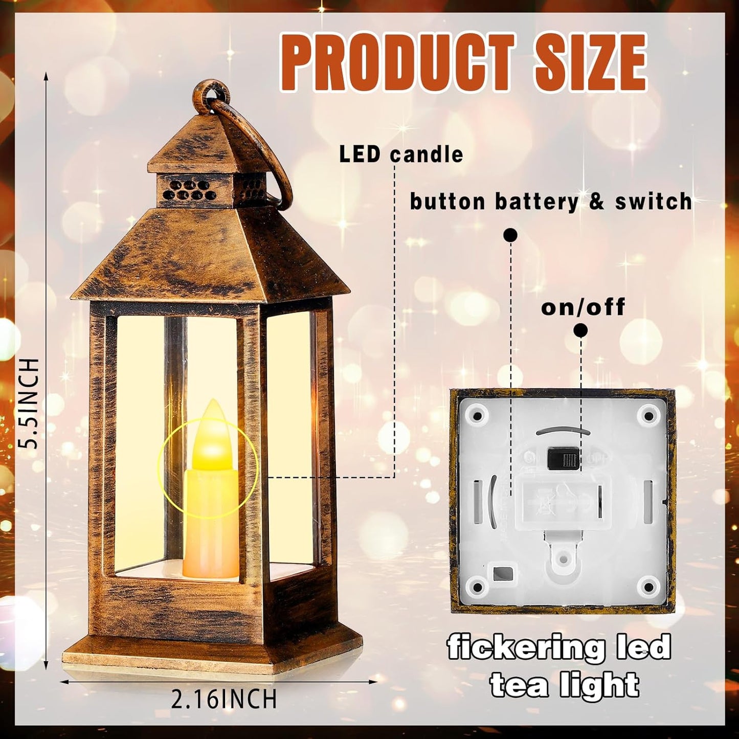 Hoolerry 24 Set Halloween Mini Lanterns with LED Candles 5.5'' Decorative Hanging Small Vintage Lantern Centerpiece Battery Powered for Wedding Table(Retro)