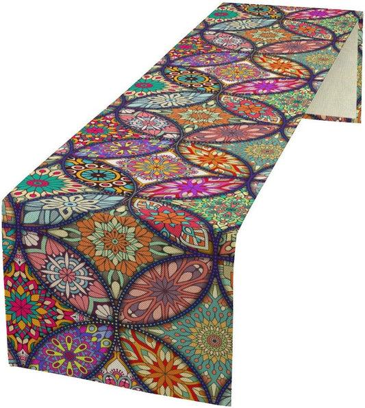 Boho Floral Table Runner,Colorful Flower Retro Bohemian Table Cloth Kitchen Dining Table Home Party Decoration 13x36 Inch
