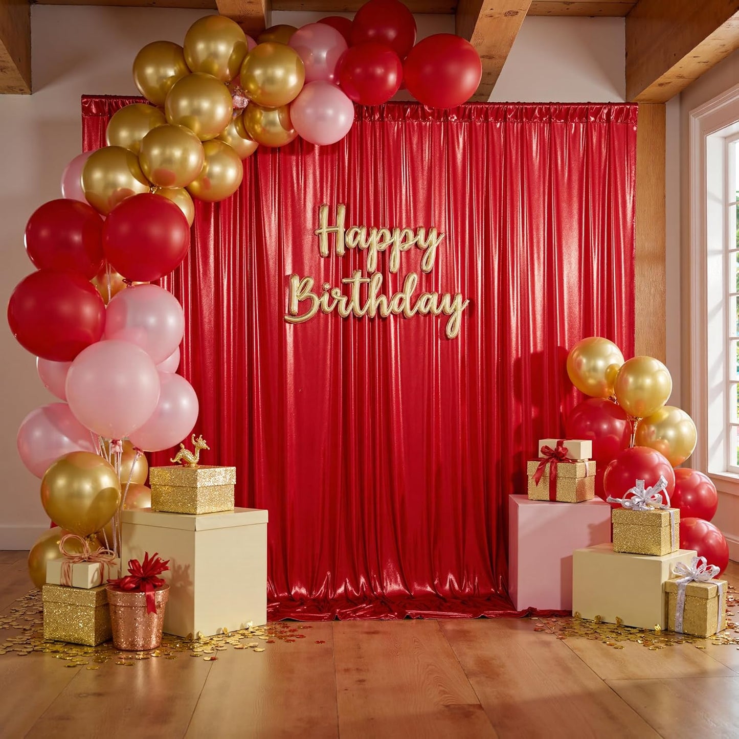 20x10ft Thick Red Glitter Backdrop Curtain Panels for Parties, Wrinkle Free Sequin Sparking Photo Backdrop Drapes, 4 Panels 5x10ft Shimmer Back Drop Cloth for Wedding Birthday Photography