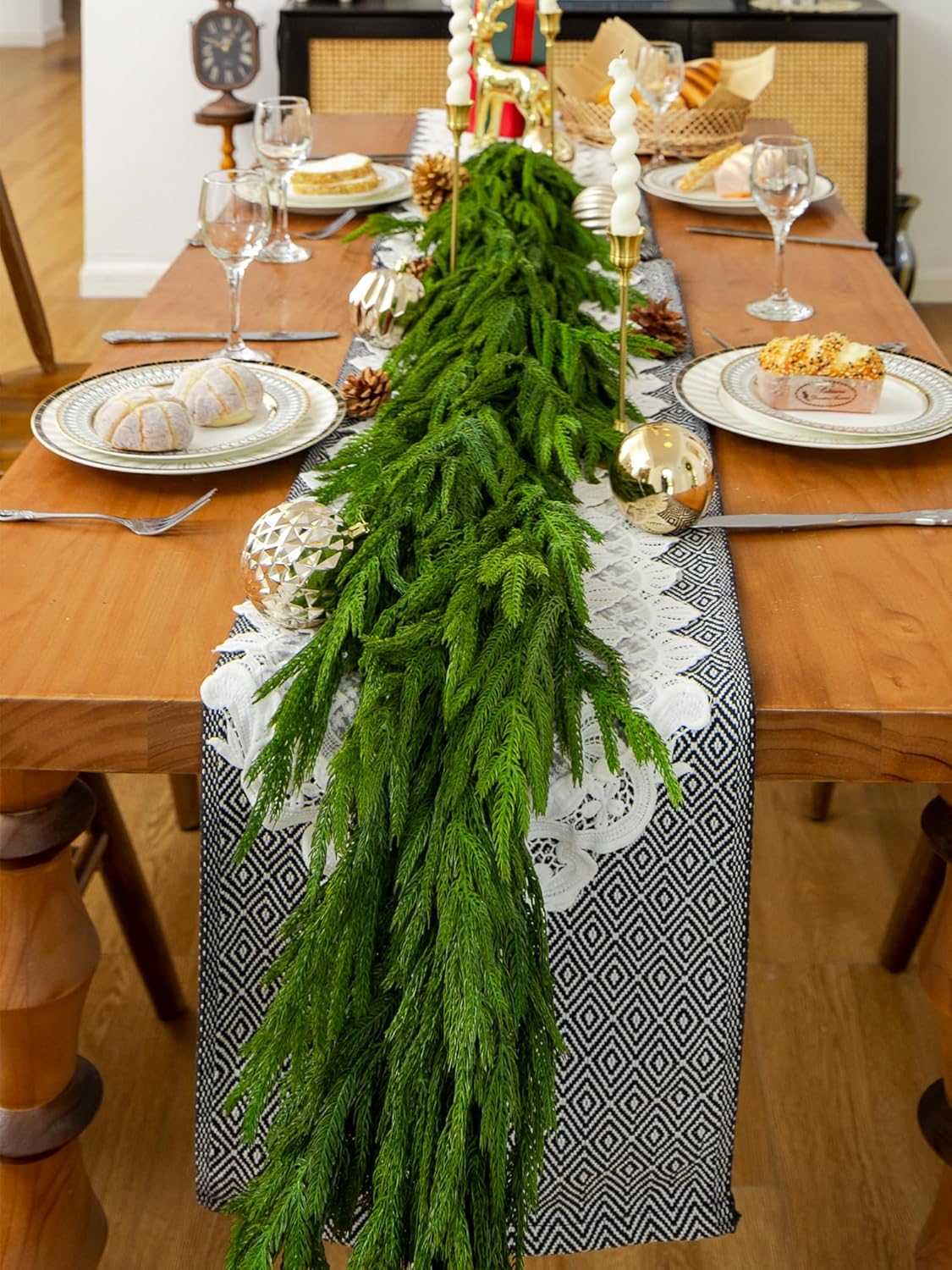 72" Norfolk Pine Garland Real Touch Christmas Garland Faux Cedar Garland Christmas Greenery for Mantle Stairs Table Fireplace Wall Xmas Indoor Outdoor Christmas Decor Holiday Decorations