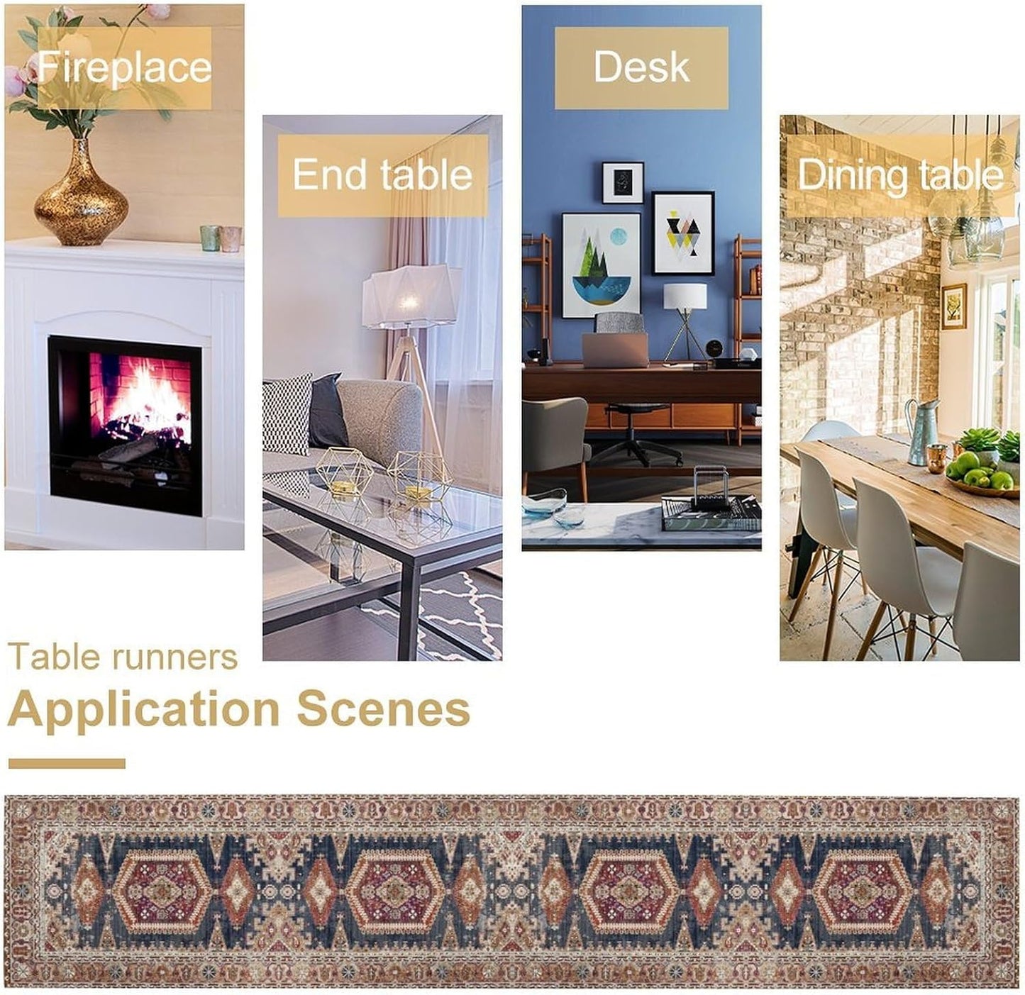 Vintage Boho Table Runner,Flower Geometric Design Rustic Farmhouse Table Runner for Home Farmhouse Kitchen Table Dining Coffee Room Garden Party Wedding Decor 13x120in