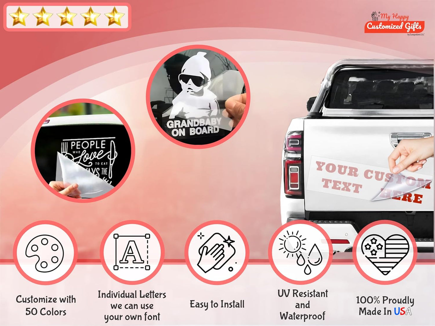 Choose Your Custom Sticker or Magnet ║ (50 Colors + Unlimited Fonts + 55 Sizes) ║ Make Your Own Text or Graphic on Decals or Magnets ║ Waterproof on Car Boat Mugs Window Mailbox ║ Made in The USA