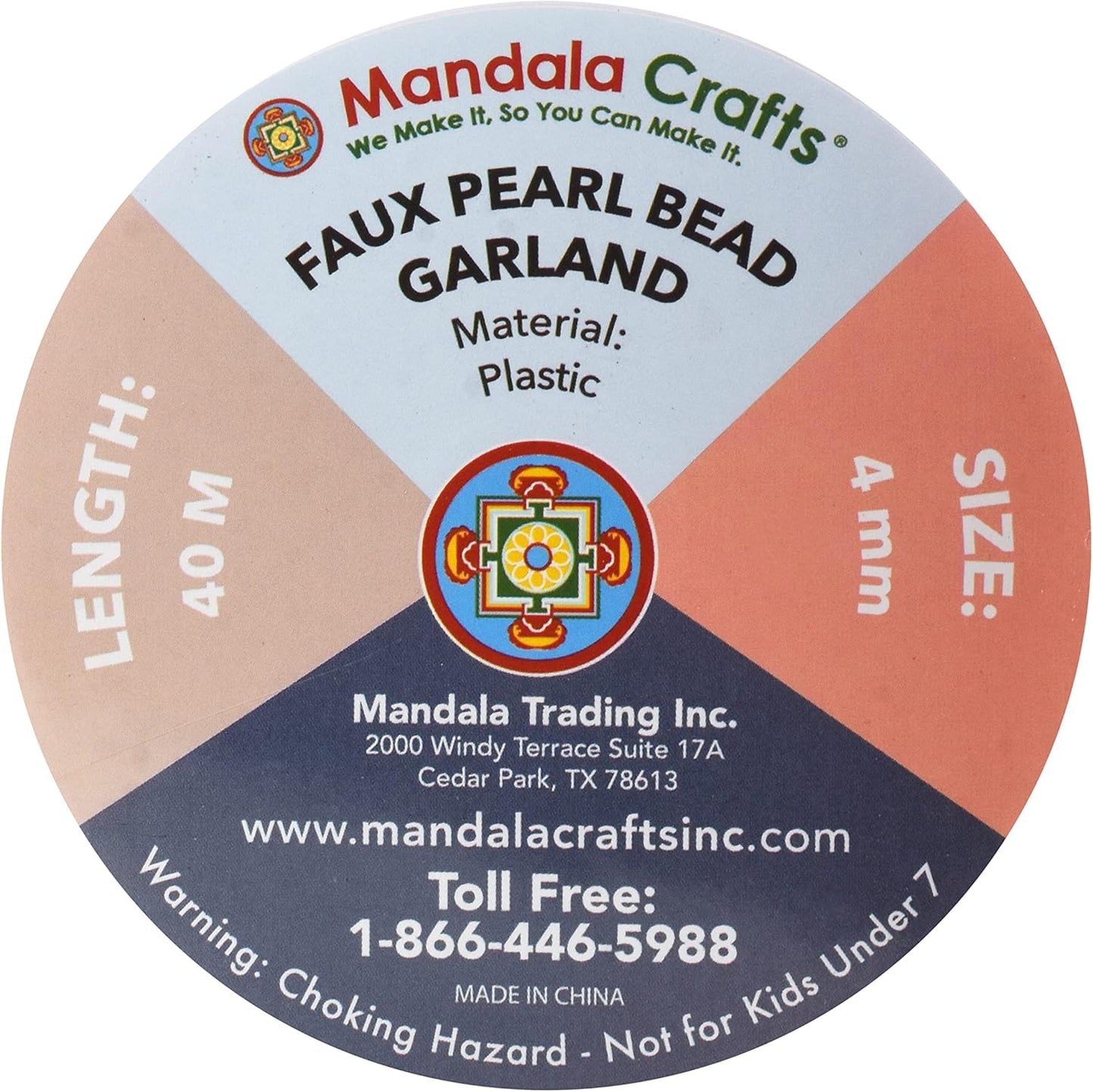 Mandala Crafts 4mm Faux Teal Pearl Beads Roll - 44 Yards Strand of Fake Pearls Chain Garlands Spool String for Christmas Tree, Wedding, Party, Vases, DIY Decoration